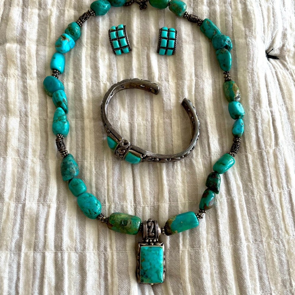 Beautifully handcrafted Sterling silver turquoise necklace, bracelet,earrings